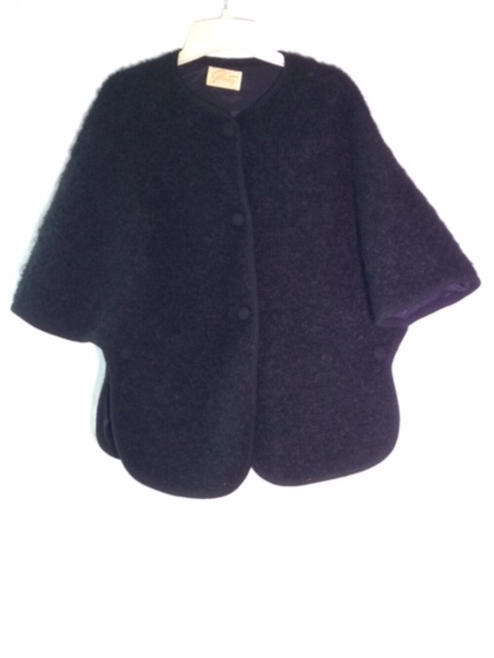 Vintage Nentex Black Faux Fur Poncho Cape Jacket Convertible Batwing Sleeve Line